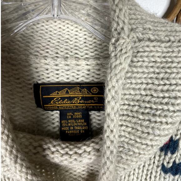 Vintage Womens 90s Eddie Bauer Fair Isle Snowflake Wool Oversized Sweater L - Picture 4 of 6